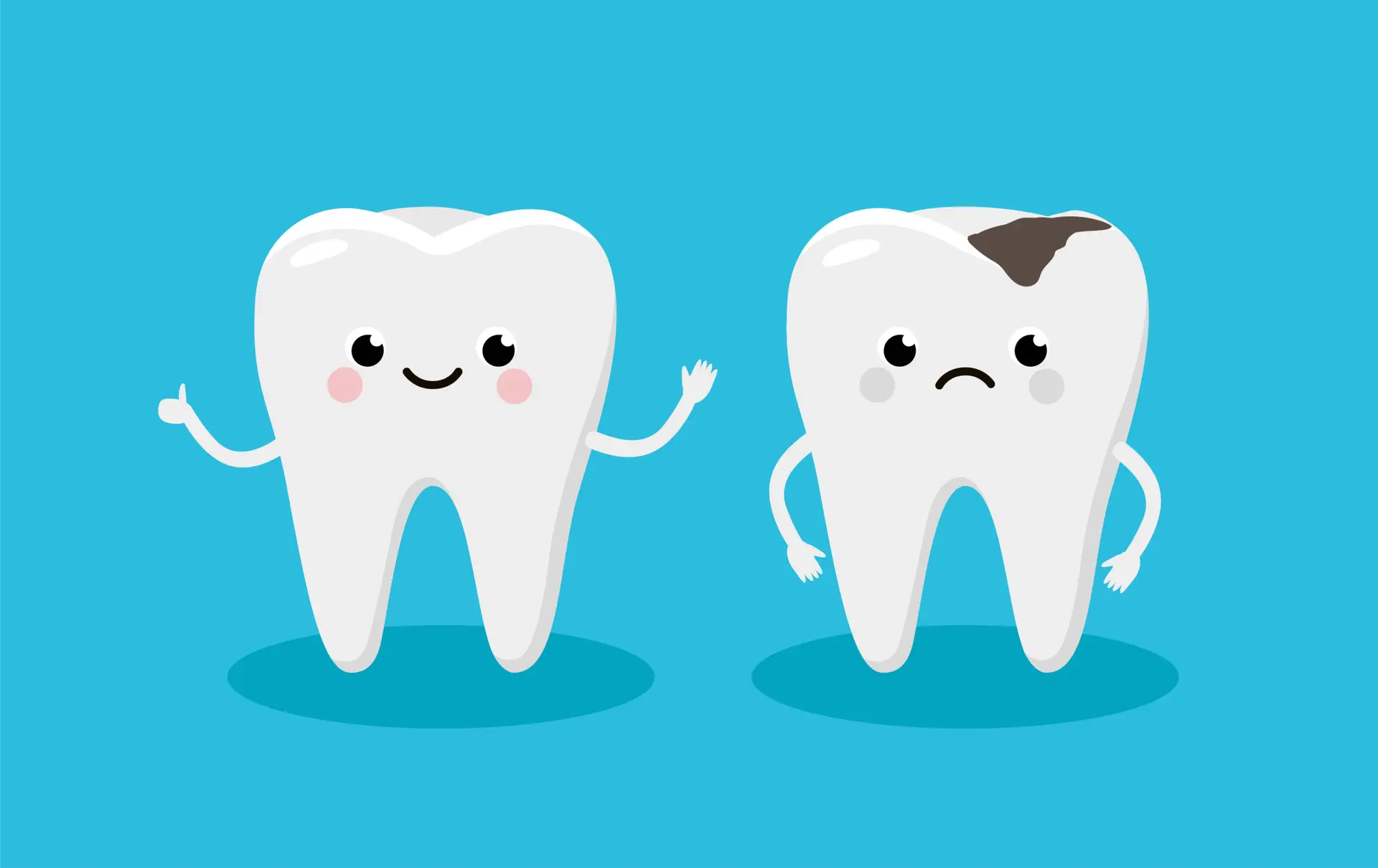 Happy and decayed Cartoon teeth